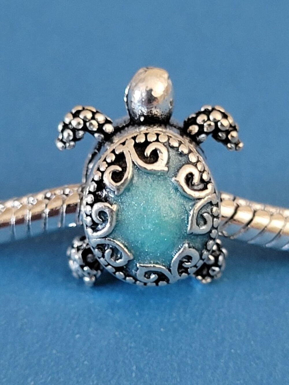 New! For Pandora Charm Bracelet Individual Charm - Turtle Blue And Silver Color - Picture 2 of 5